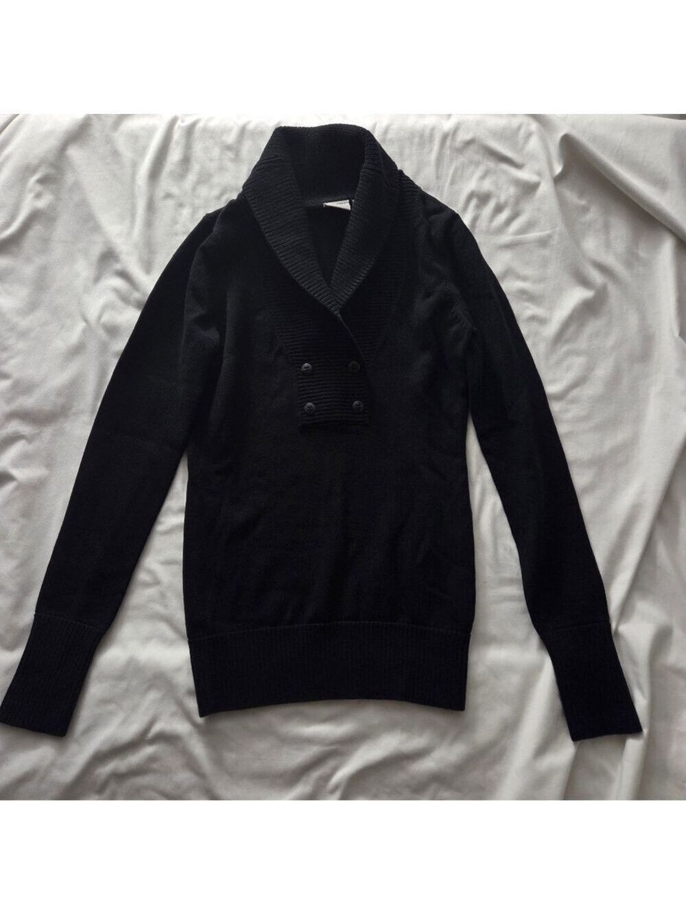 Esprit Black Cotton Shawl Collar V Neck Pullover Sweater Small